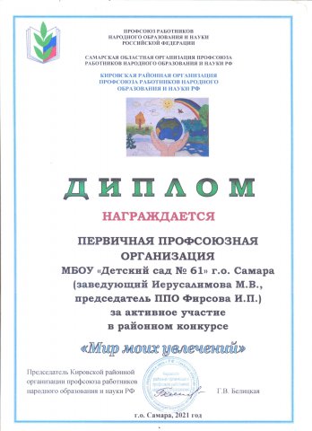 Диплом участника от ППО МБДОУ 61