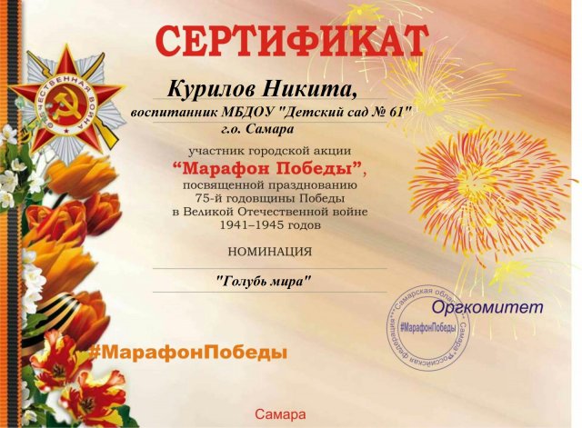 Курилов Никита МарафонПобеды Голубь мира