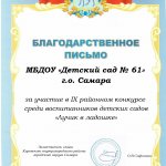 Лучик в ладошке-2021, Благодарственное письмо ДОУ